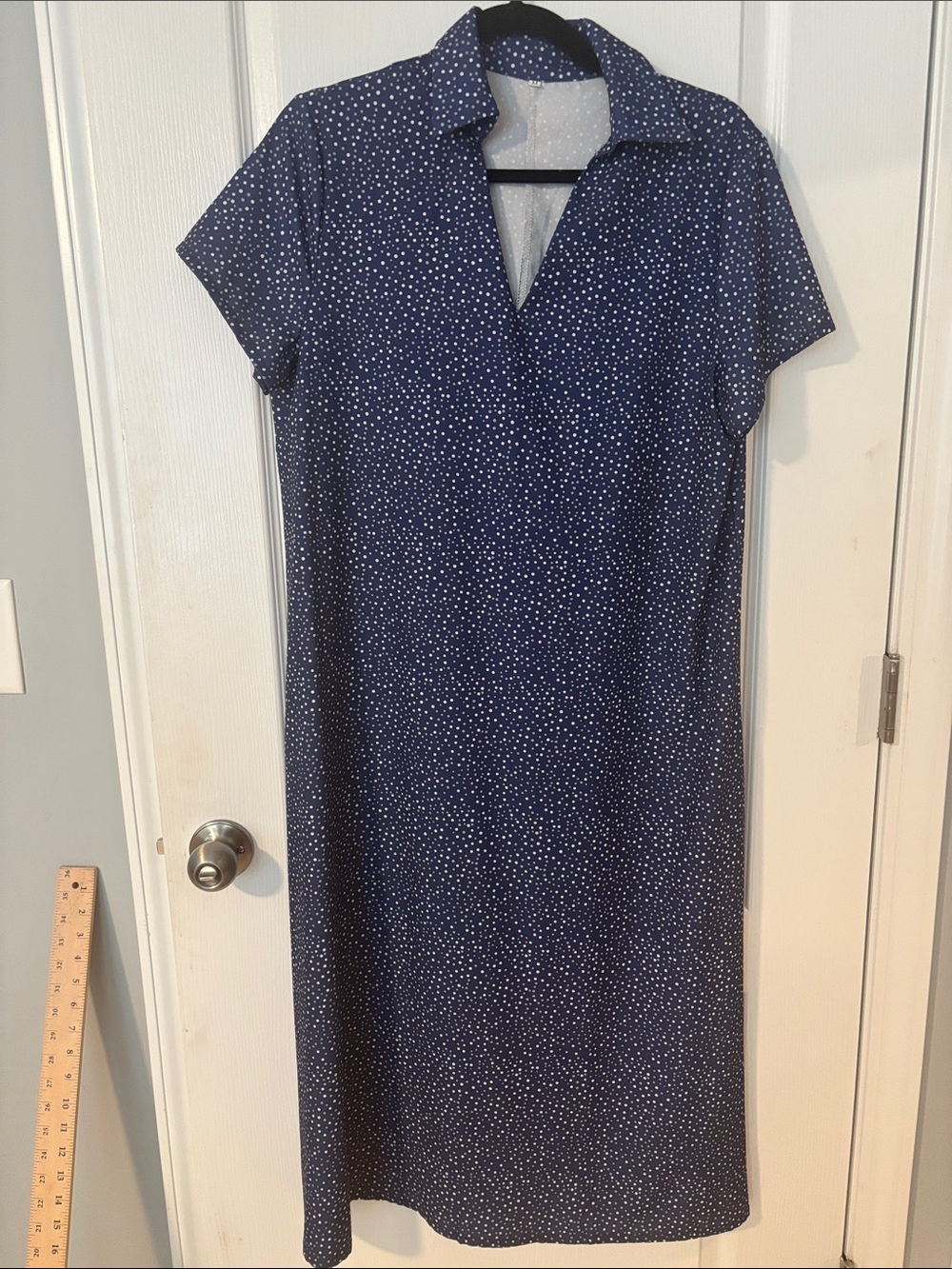 Source Unknown Navy Blue Polka Dot Collared Midi Dress